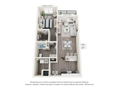 Floor plan for 1 bed, 1 bath, 824 sqft